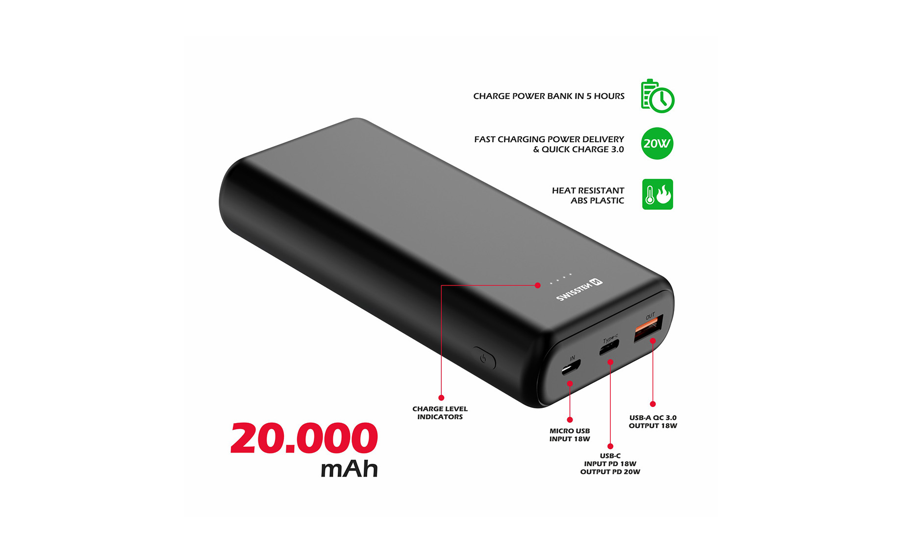 Swissten 22013913 prijenosni punjač 20000mAh