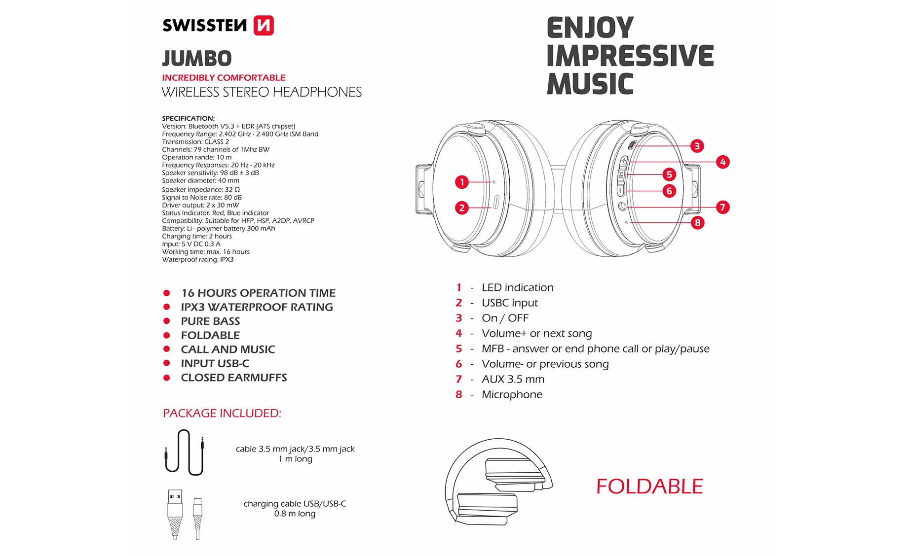 Swissten 52510600 bluetooth slušalice