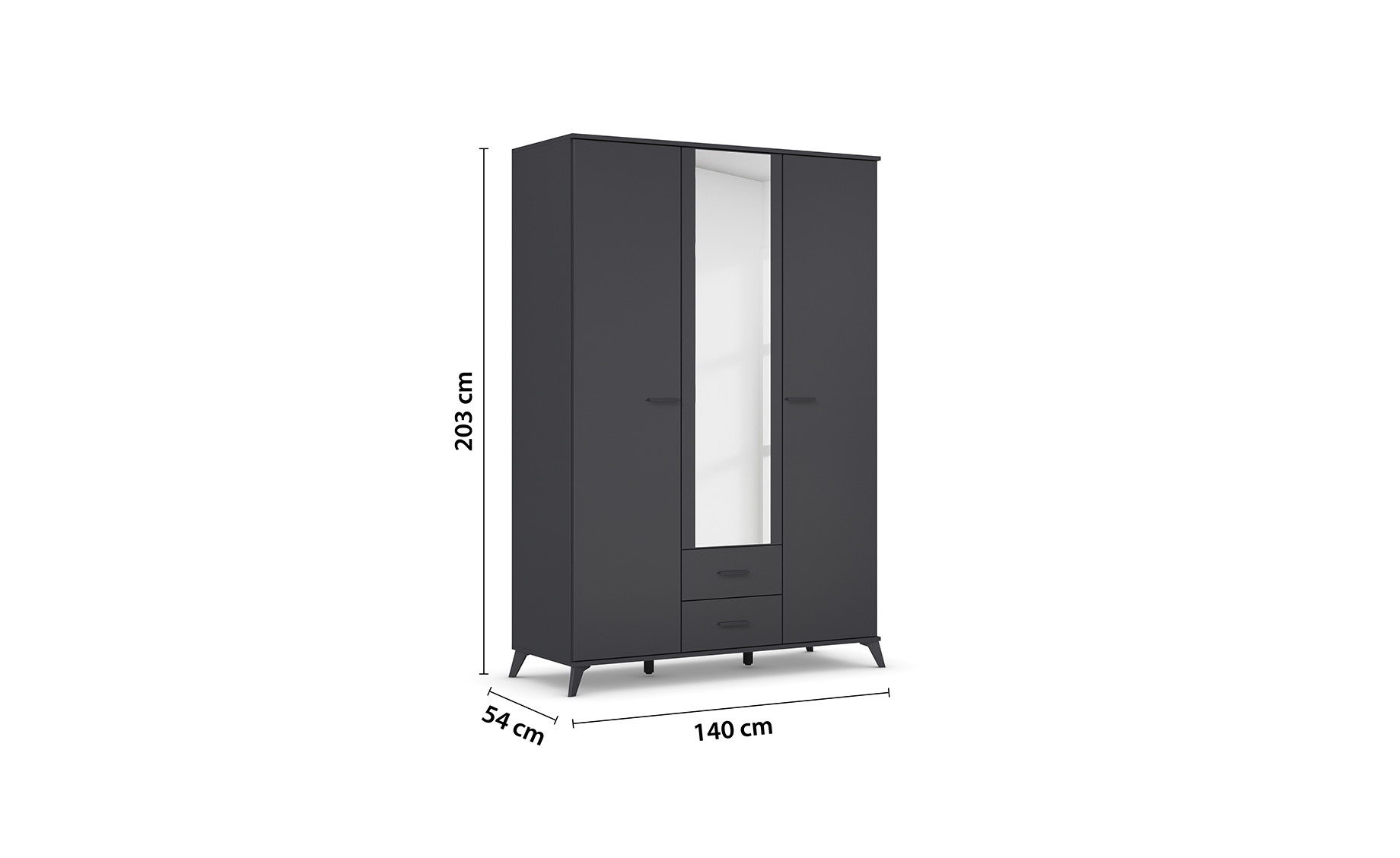 Lucena ormar 3 vrata/ogledalo+2 fioke 140x54x203 cm sivi