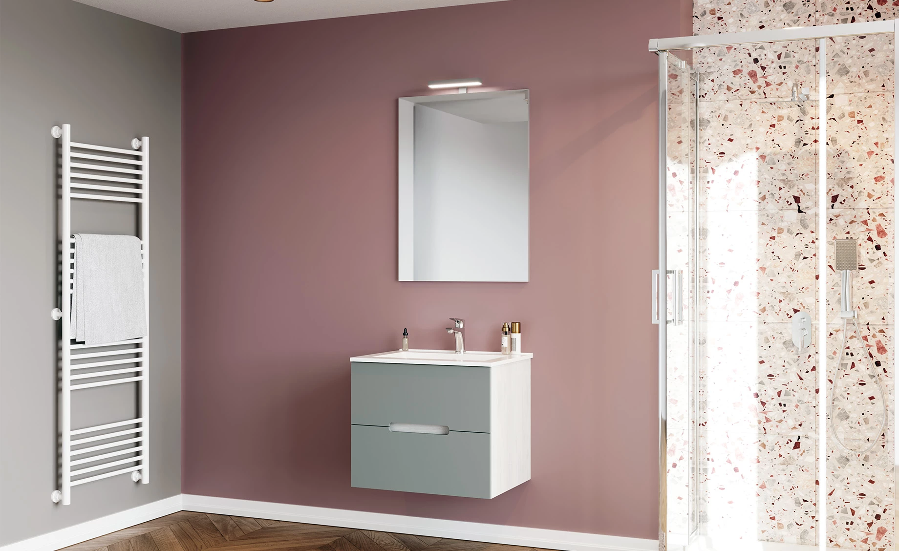 Iris kupatilski set baza sa umivaonikom 2 fioke W60 + ogledalo