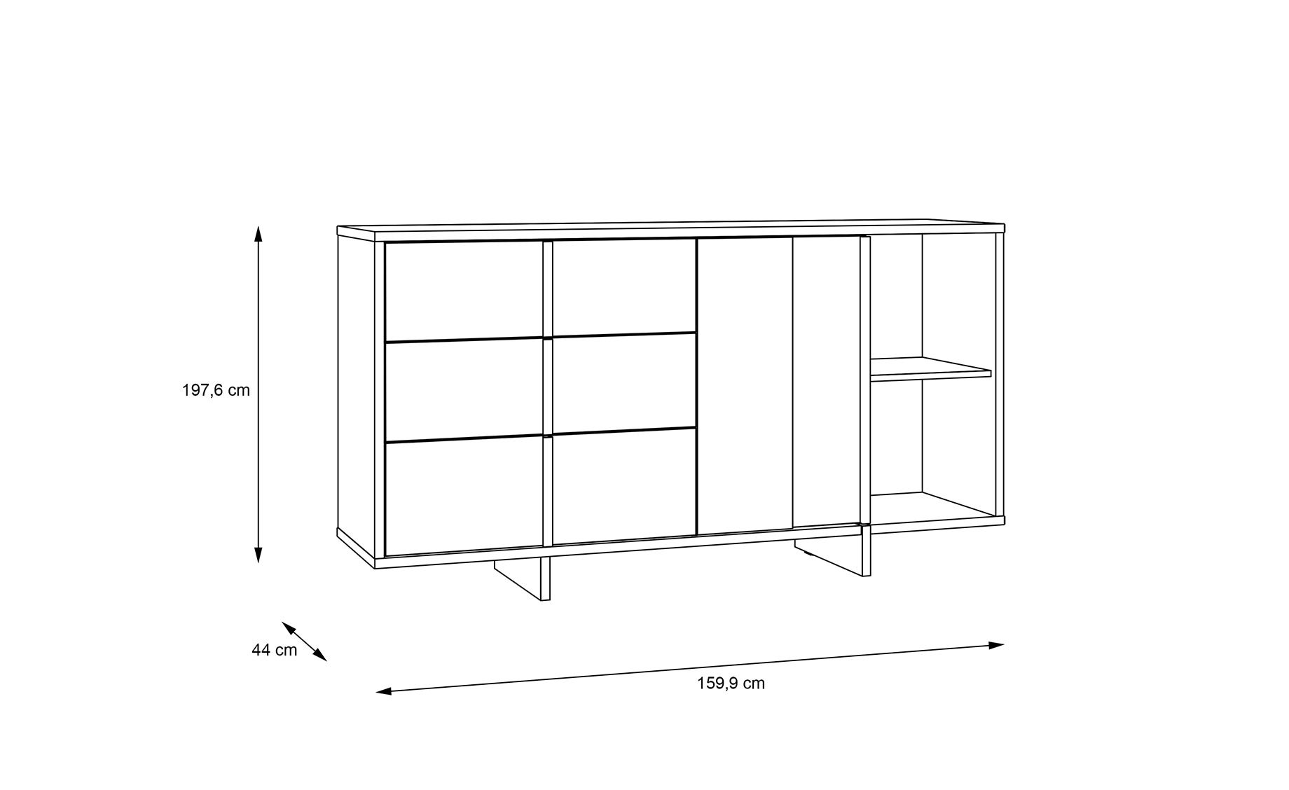 Jokkaz komoda 3 fioke + 1 vrata + polica 160x42x86 cm hrast/crna