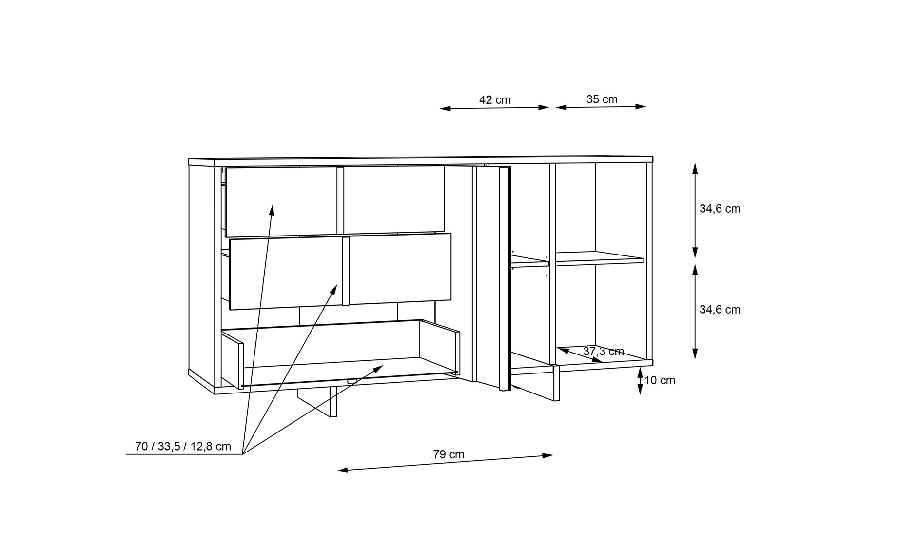 Jokkaz komoda 3 fioke + 1 vrata + polica 160x42x86 cm hrast/crna