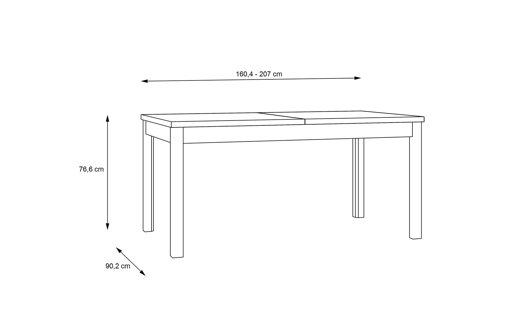 Jokkaz  sto 160(207)x90x77 cm hrast/crna