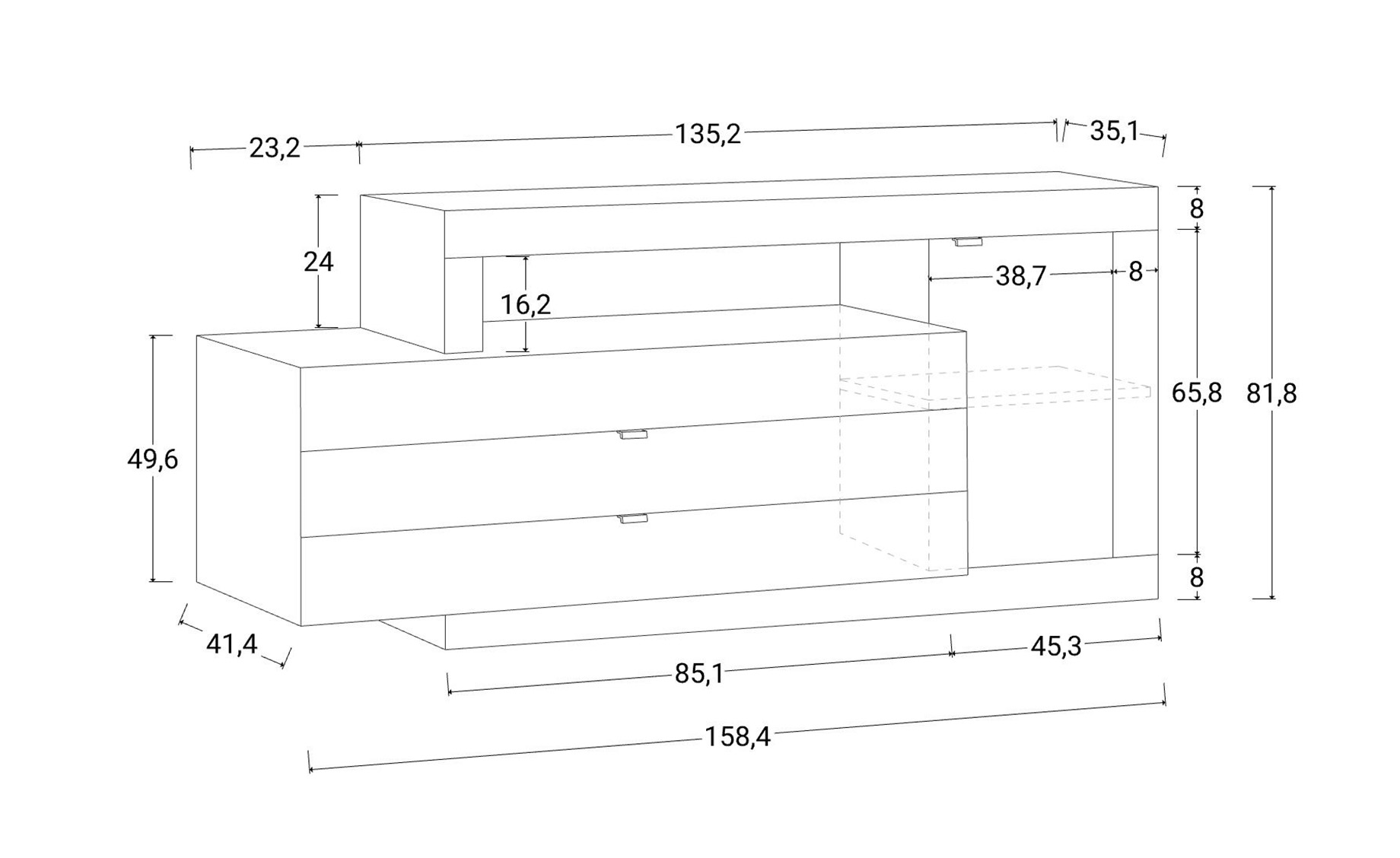 Freedom komoda 1 vrata + 3 fioka 159x42x65 orah/crna