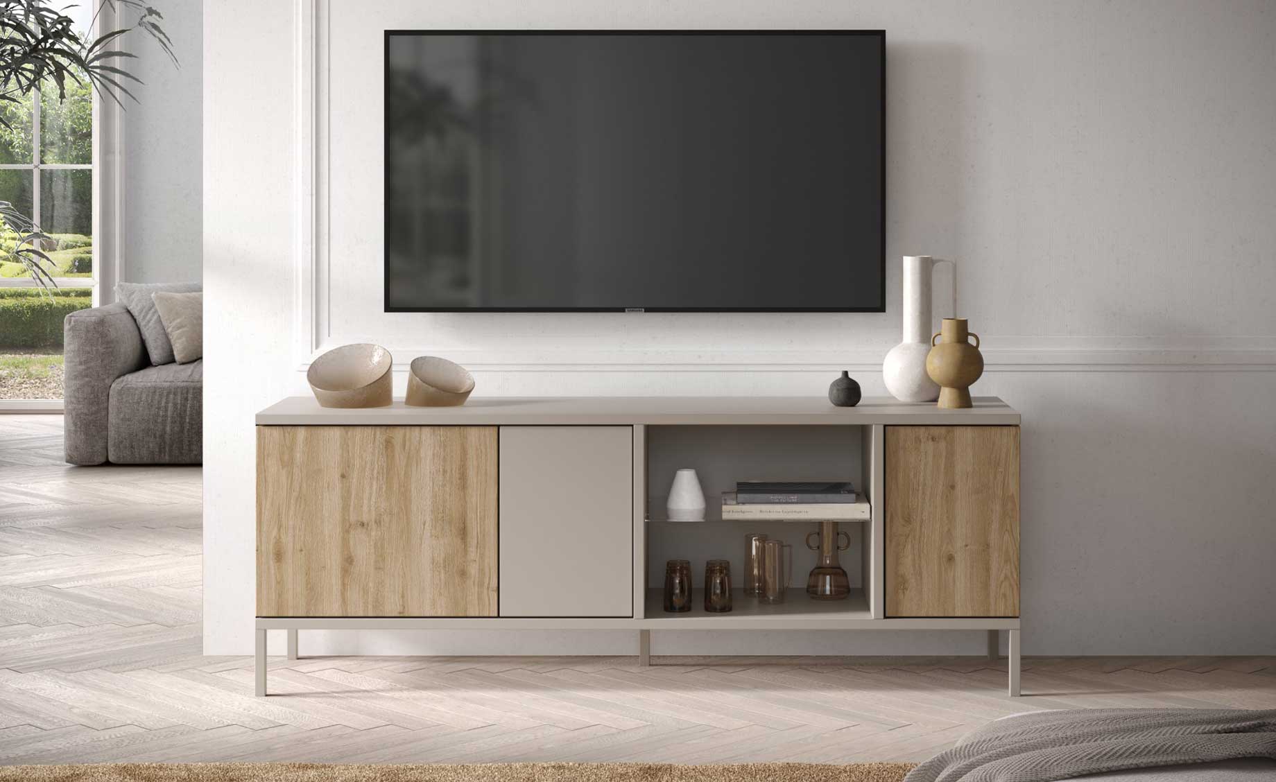 Gent TV stalak 3 vrata + polica 160x43x59 cm kašmir siva/hrast