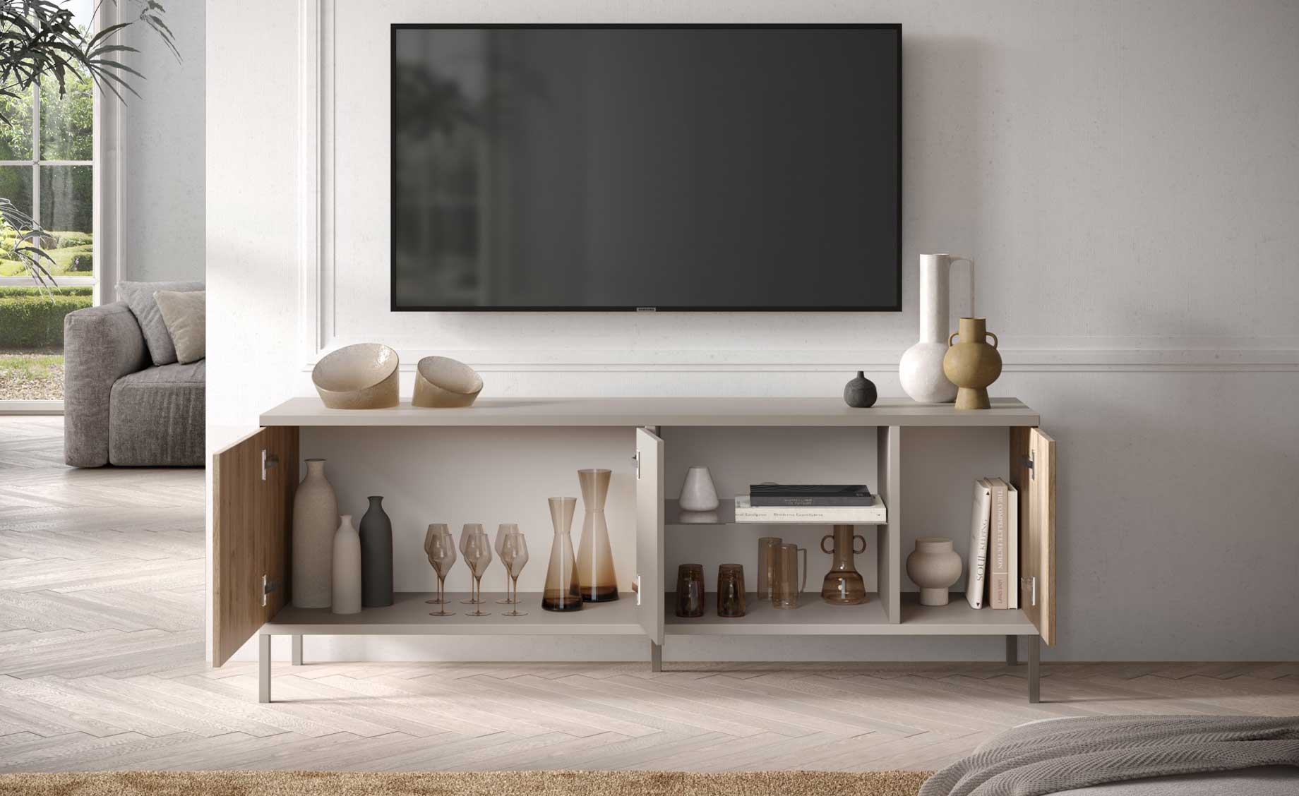 Gent TV stalak 3 vrata + polica 160x43x59 cm kašmir siva/hrast