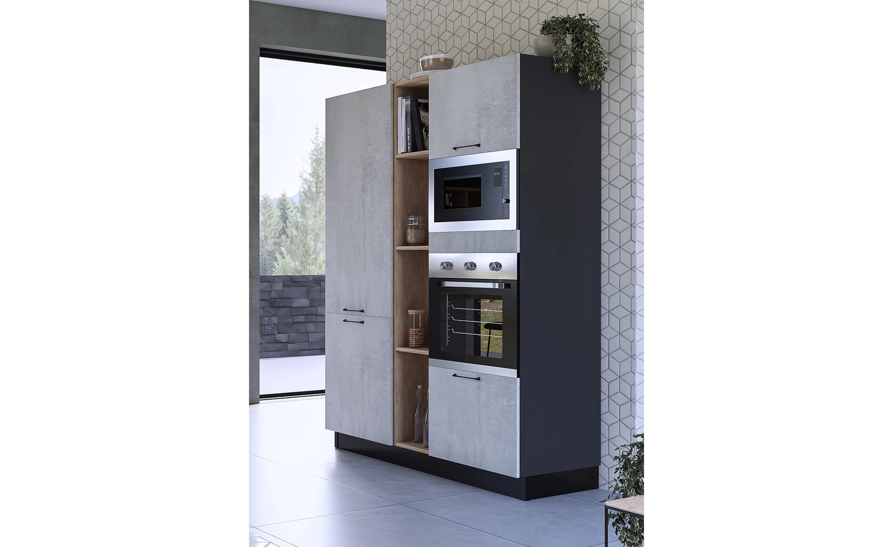 Gaia kuhinjski set hladnjak + pećnica 150x60x214 cm antracit/beton