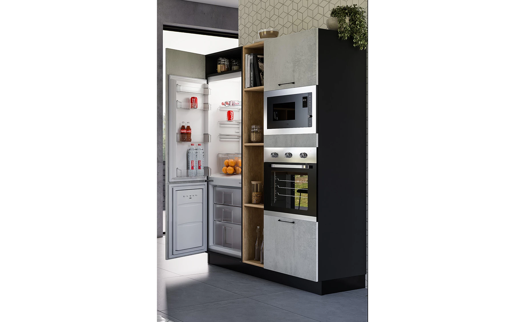 Gaia kuhinjski set hladnjak + pećnica 150x60x214 cm antracit/beton