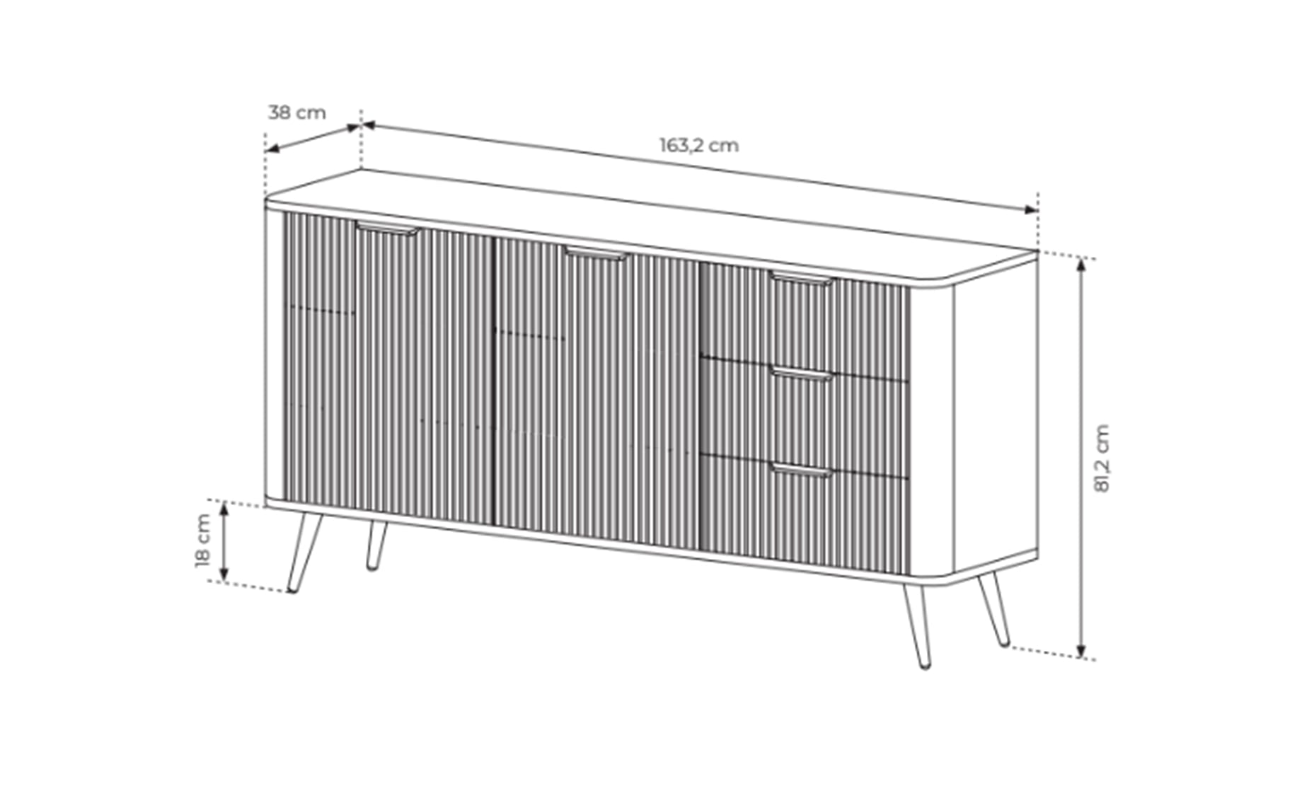 Lante komoda 2 vrata + 3 fioke 163,2x38x81,2 cm crna