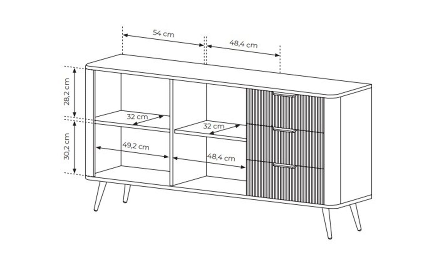 Lante komoda 2 vrata + 3 fioke 163,2x38x81,2 cm crna