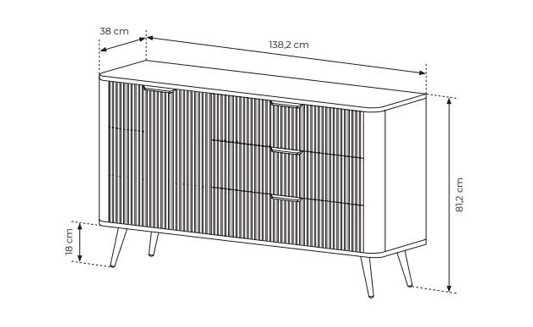 Lante komoda 1 vrata + 3 fioke 138,2x38x81,2 cm crna