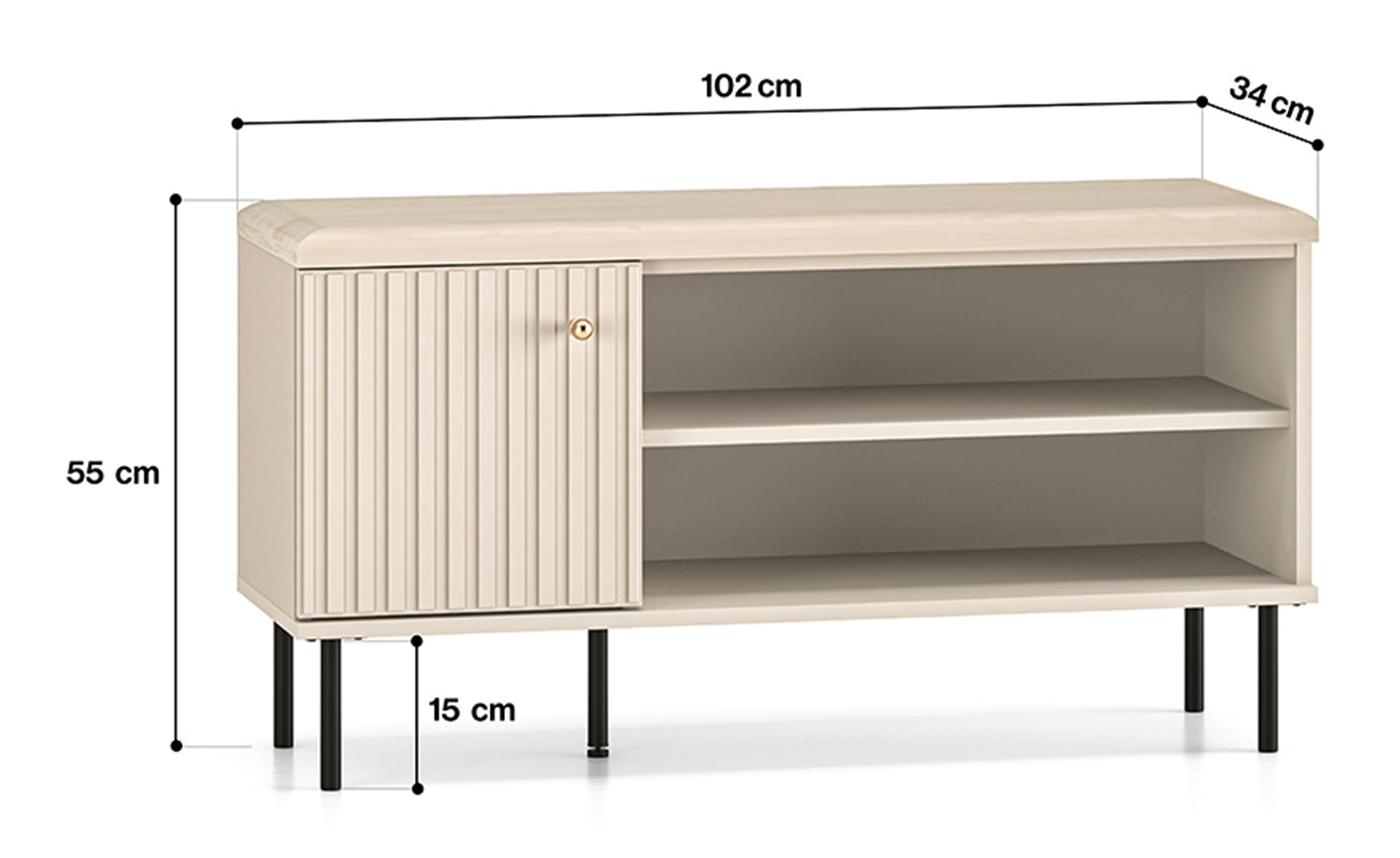 Sophie klupa sa jastukom 1 vrata + 2 otvora 102x34x55 cm kašmir bež