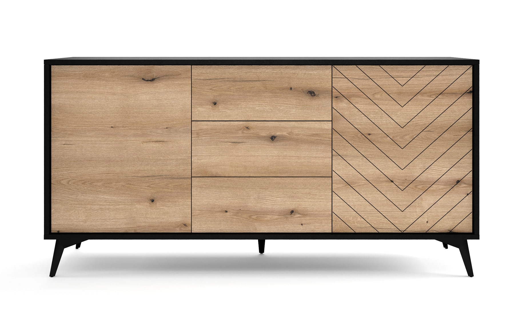 Diamond komoda 2 vrata  + 3 fioke 153,4x39x76,7 cm hrast evoke / crno