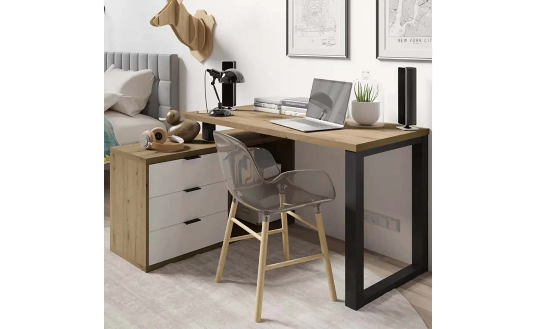 Max ugaoni radni sto 135x115x76,2 cm bela/natur