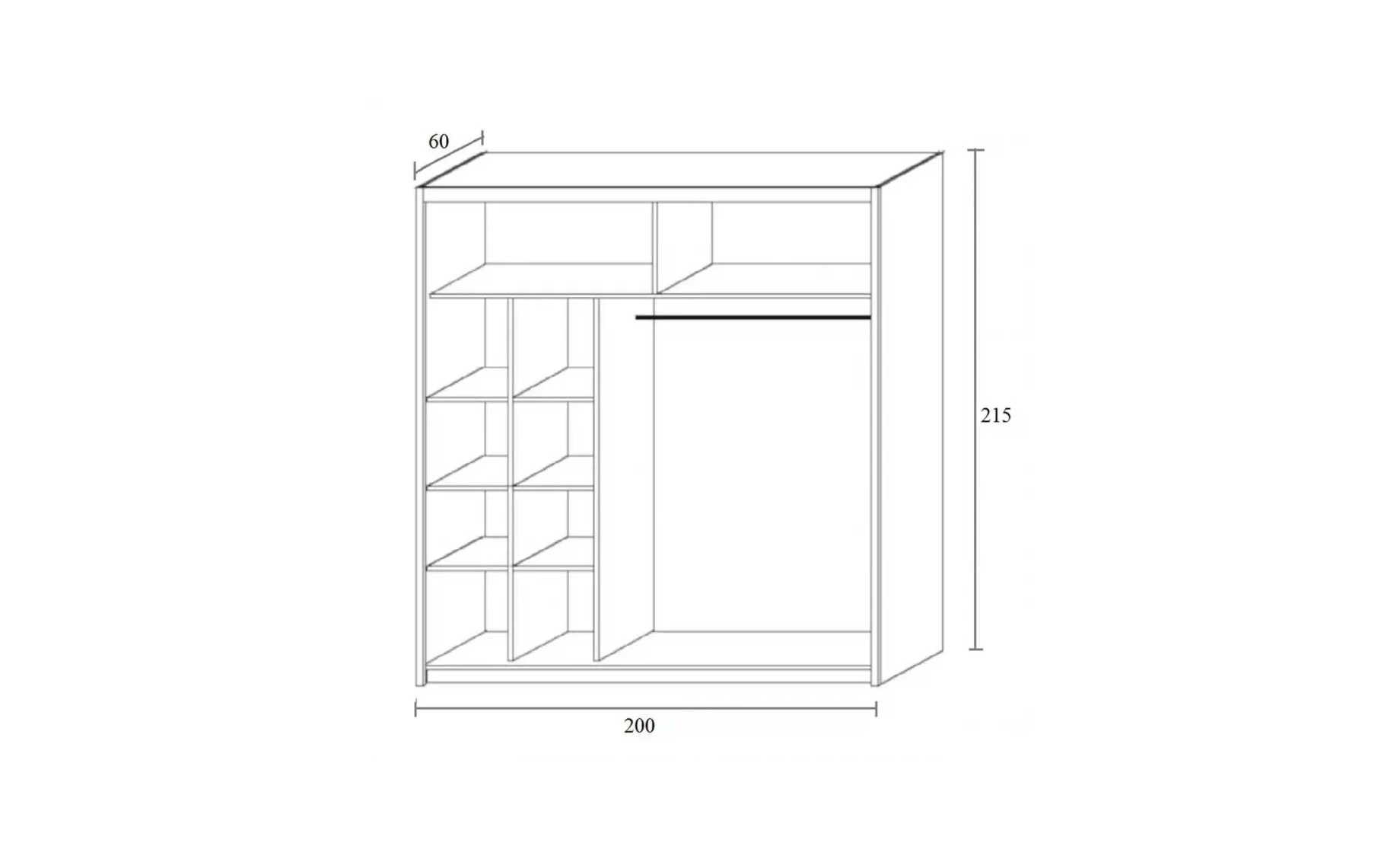 Ola klizni ormar 2 vrata/ogledalo 200x60x215 cm crni