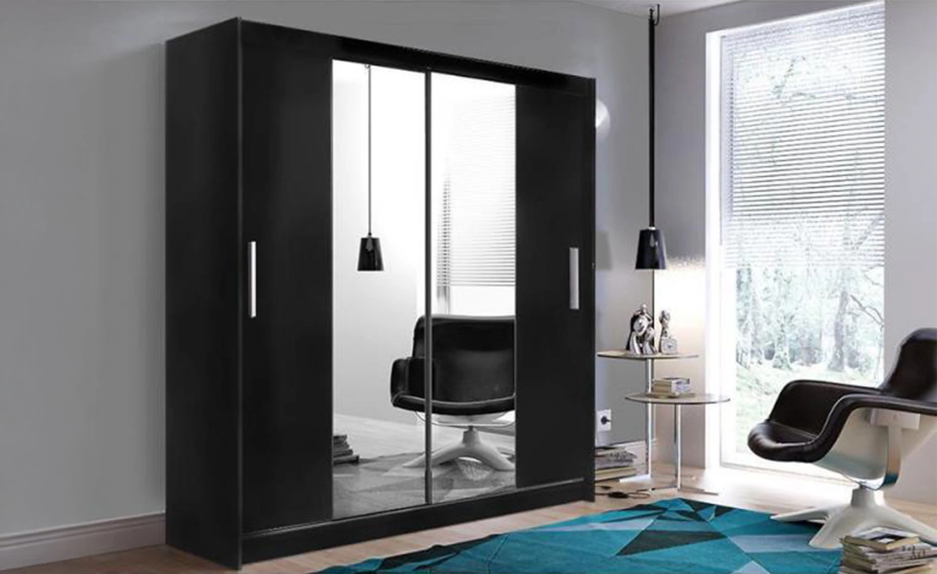 Ola klizni ormar 2 vrata/ogledalo 200x60x215 cm crni