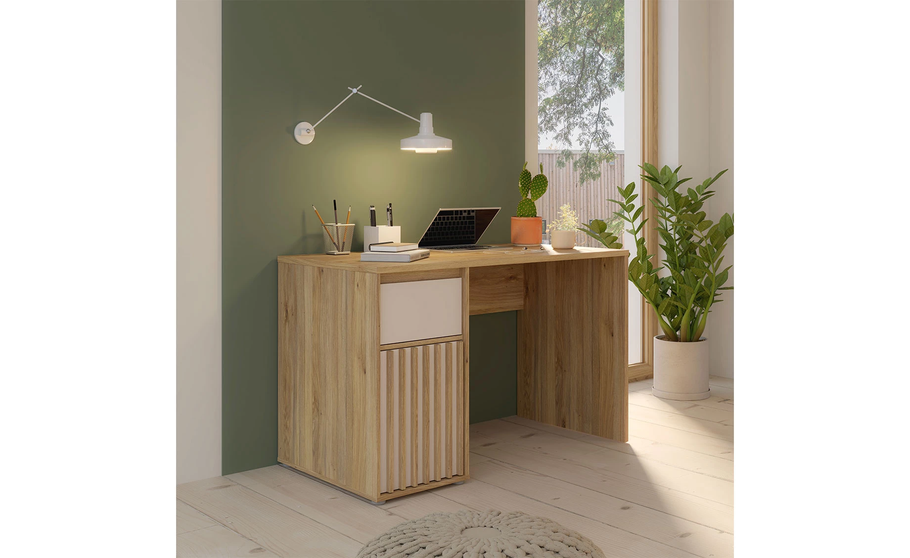 Eliston radni stol 1 vrata + 1 ladica 120x60x74,4 pijesak/mauvella hrast