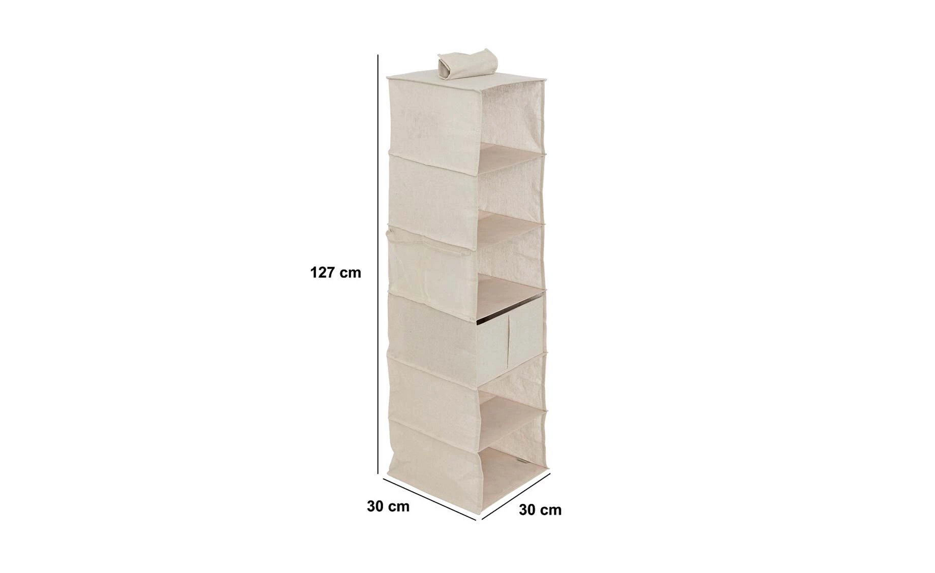 Sklopivi viseći organizator za odlaganje sa 6 pregrada + 1 korpa Vanilla 30x30x127cm bež