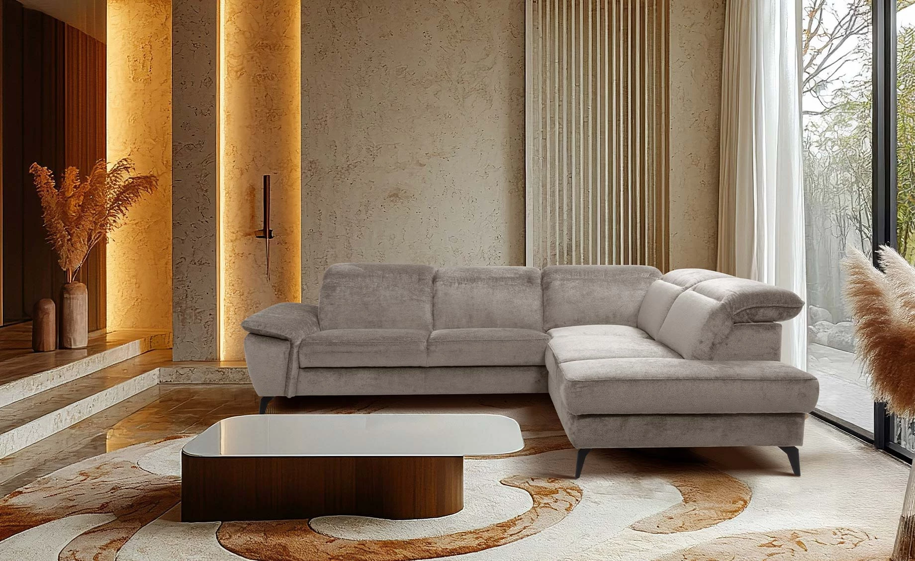 Sintra ugaona garnitura sa ležajem 270x212x75/98 cm bež desna