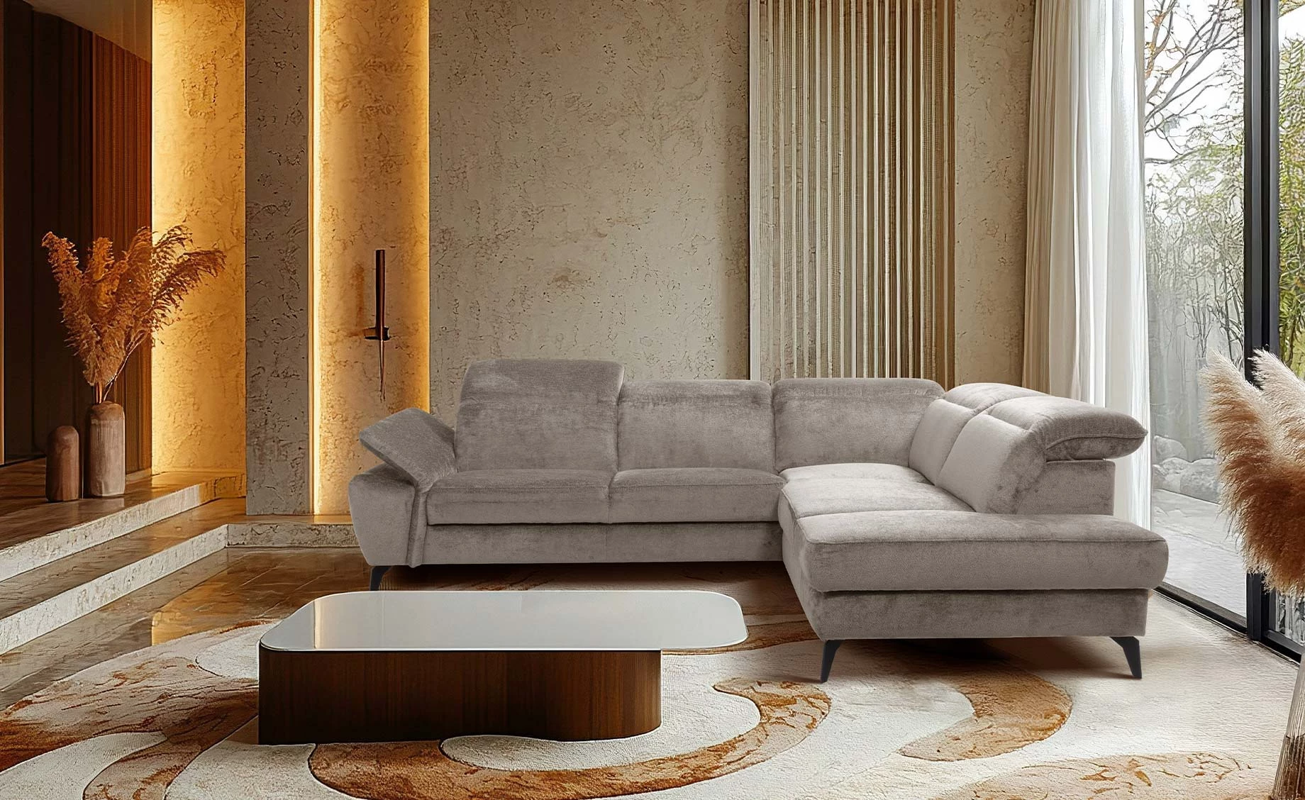 Sintra ugaona garnitura sa ležajem 270x212x75/98 cm bež desna