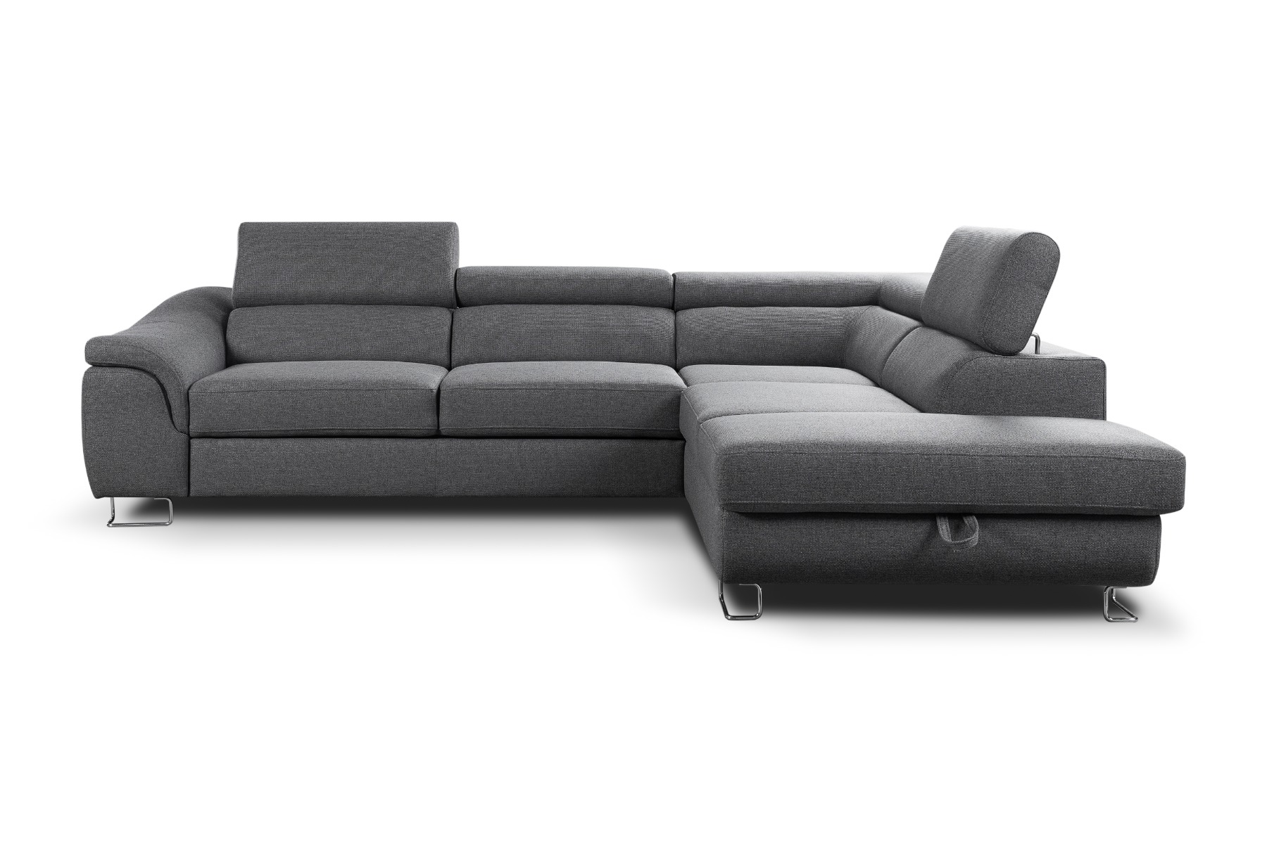 Lavos ugaona garnitura sa ležajem i prostorom za odlaganje 272x219x85 cm siva desna