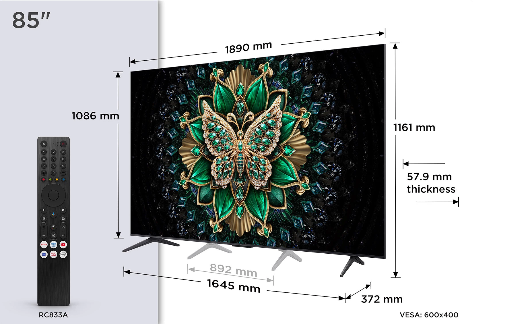 TCL 85C6K (85"/215cm) 4K UHD mini LED Google Smart TV