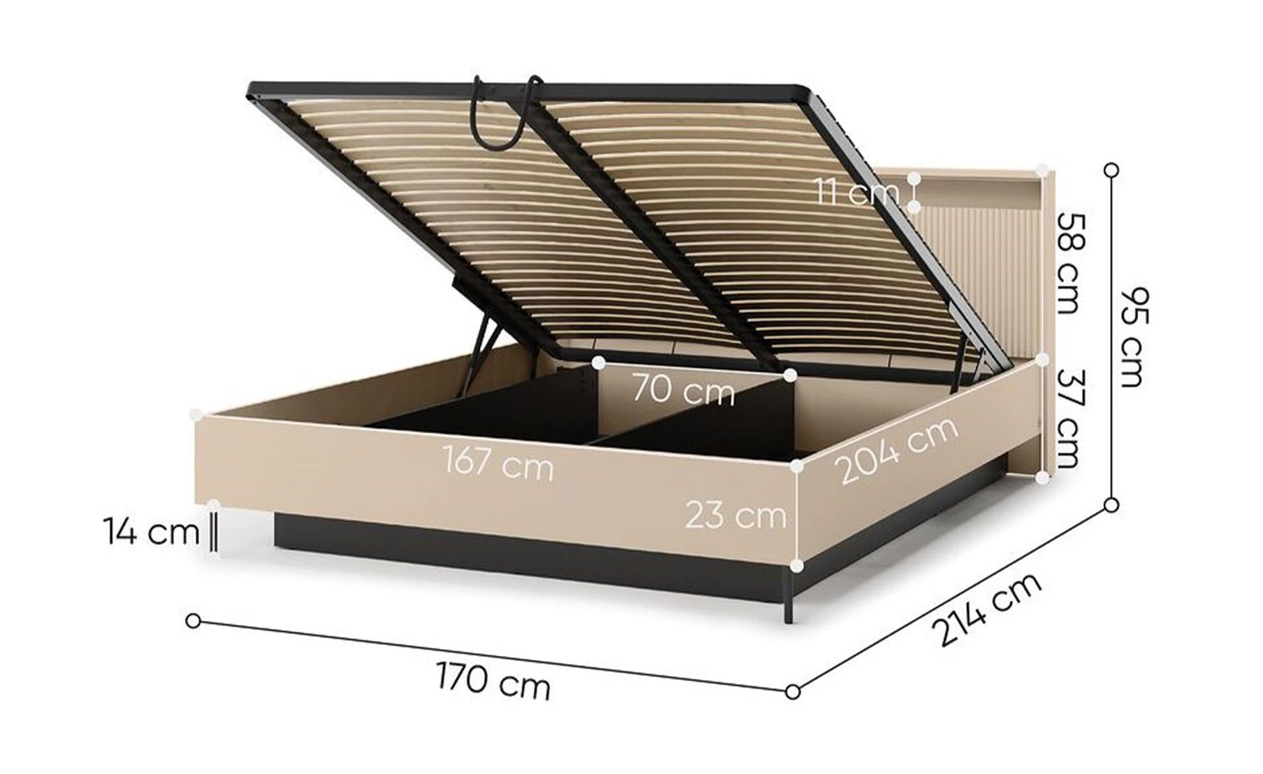 Trend krevet podnica + prostor za odlaganje + LED rasveta 170x214x95 cm bež/crna
