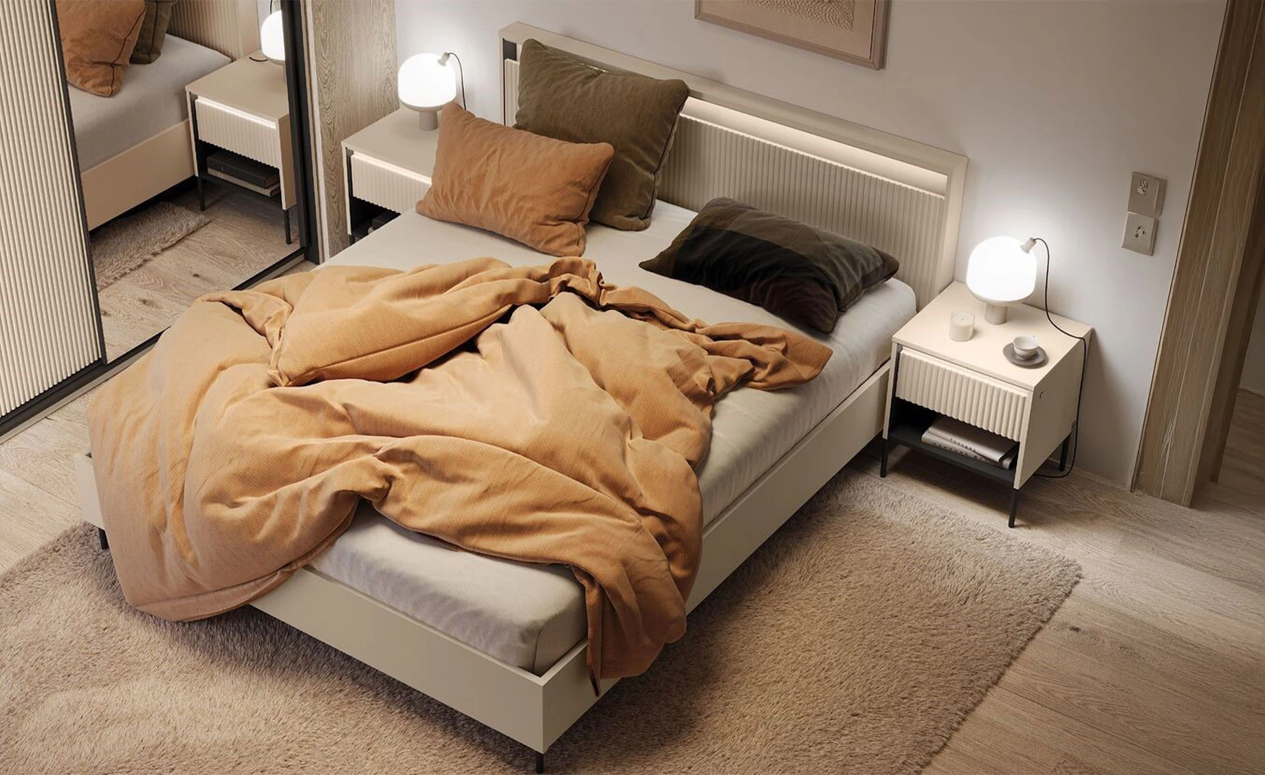 Trend krevet podnica + prostor za odlaganje + LED rasveta 170x214x95 cm bež/crna