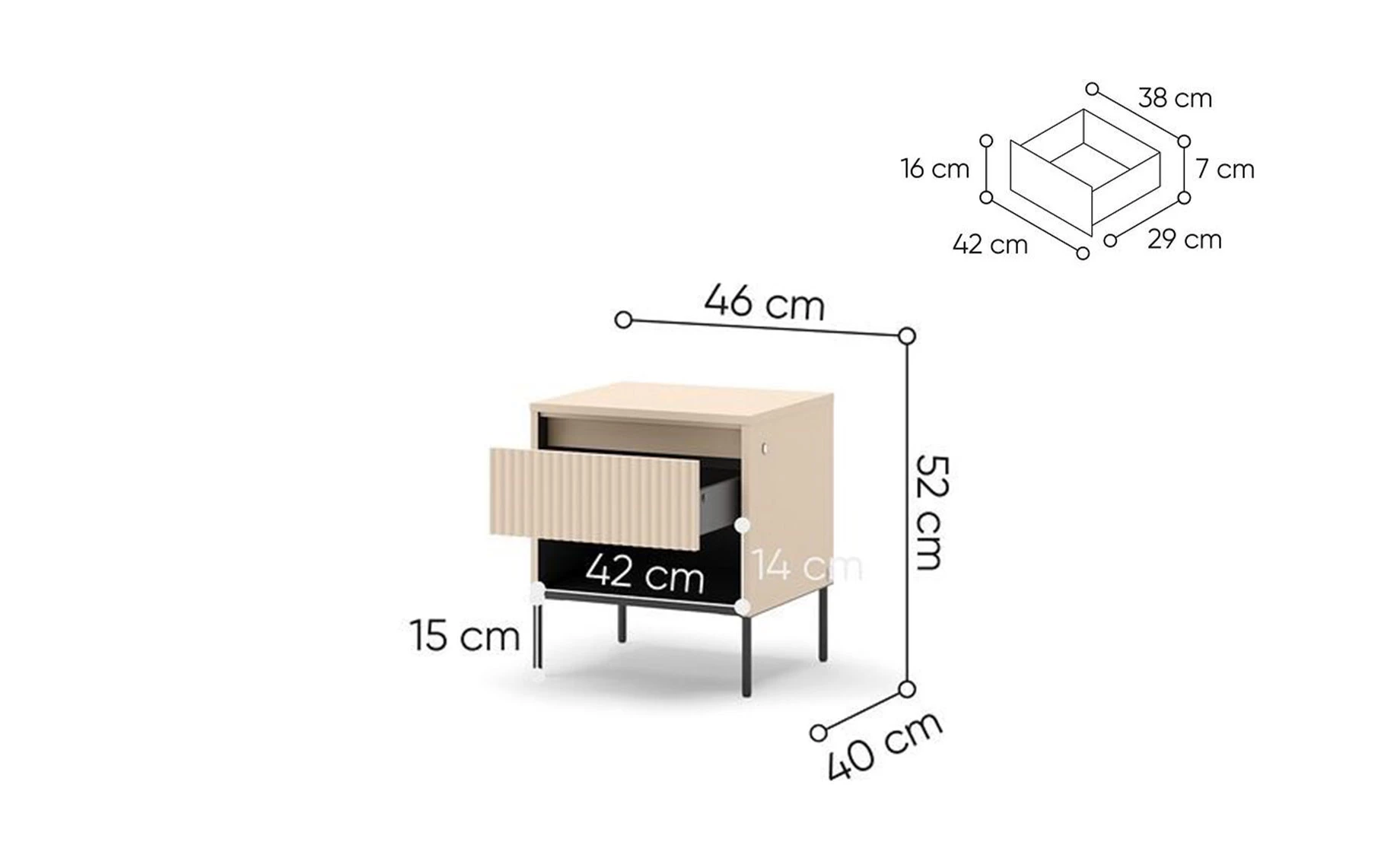 Trend noćni ormarić 1 fioka + 1 polica 46x40x52 cm bež/crna