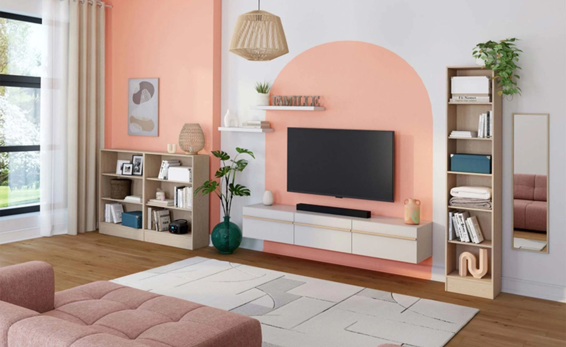 Arles tv komoda 3 vrata 192x44x32 cm kašmir/artisan hrast