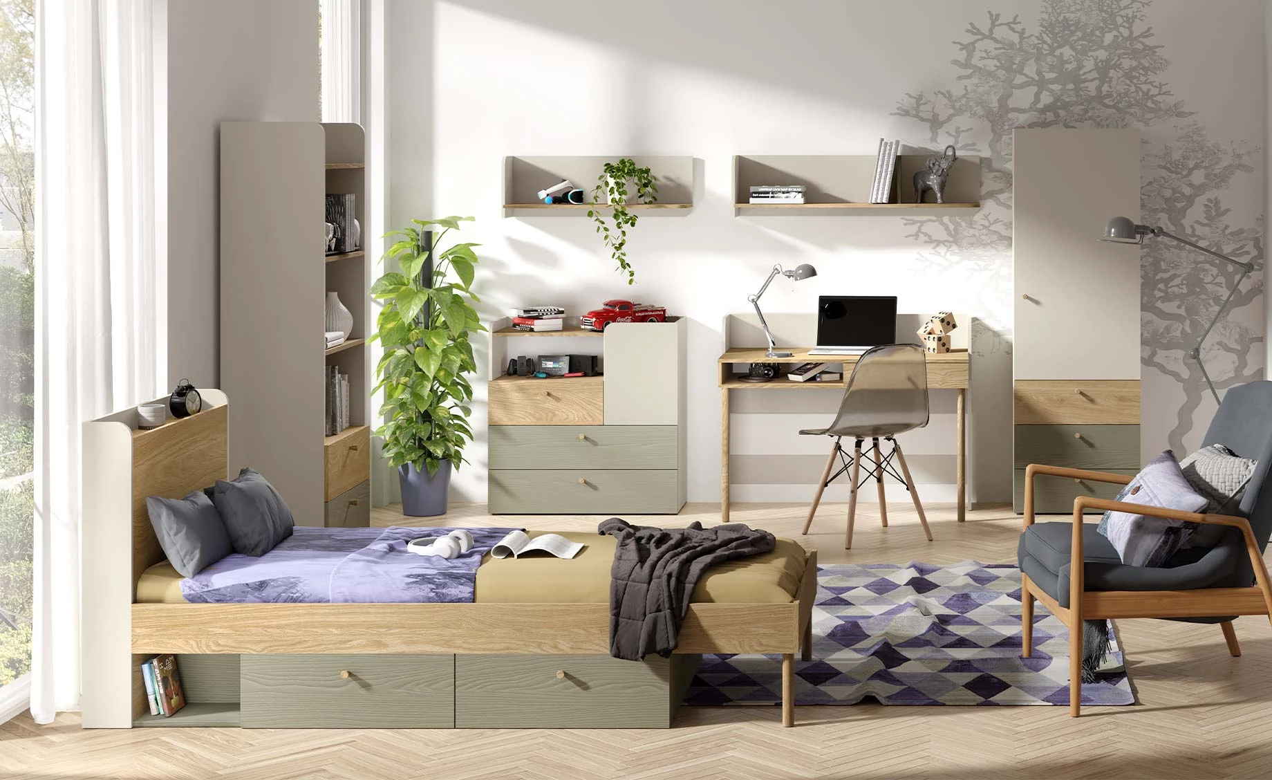 Yuki ormar otklopni 1 vrata + 3 fioke 60x40x185 cm bež