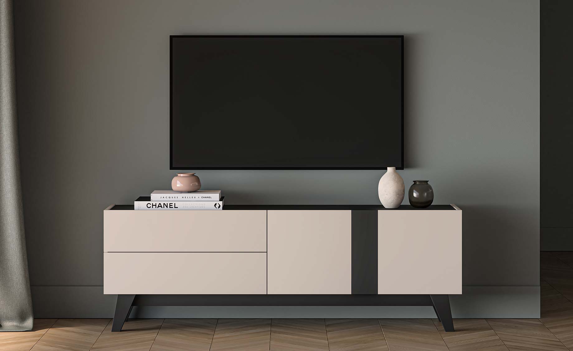 Freshion tv komoda 2 vrata + 2 fioke 160x40x55 cm kašmir / crna