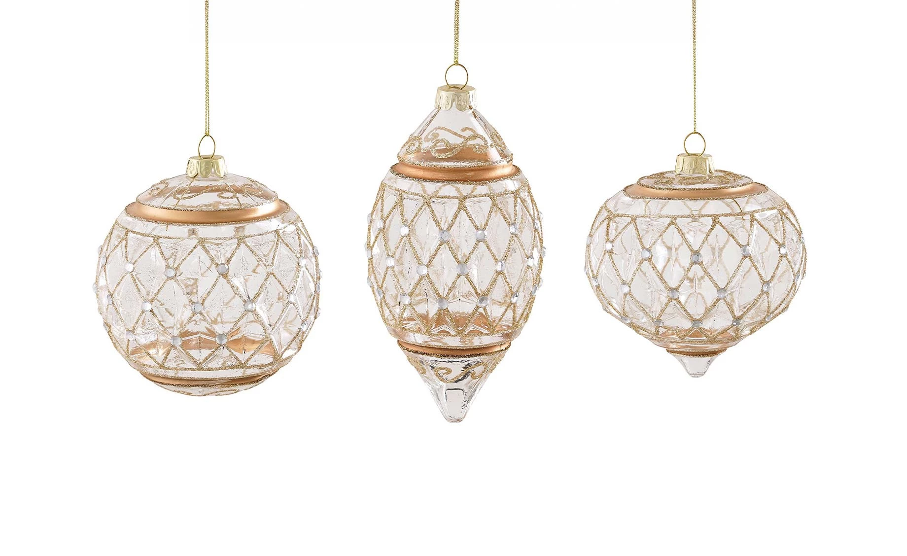 Staklena kugla Ornament transparent/gold 10cm sort 3
