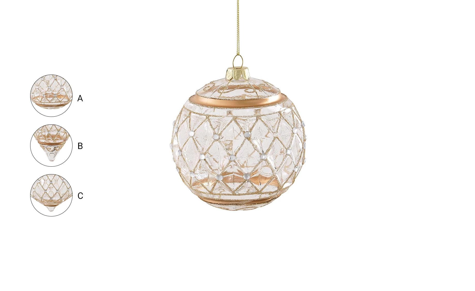 Staklena kugla Ornament transparent/gold 10cm sort 3