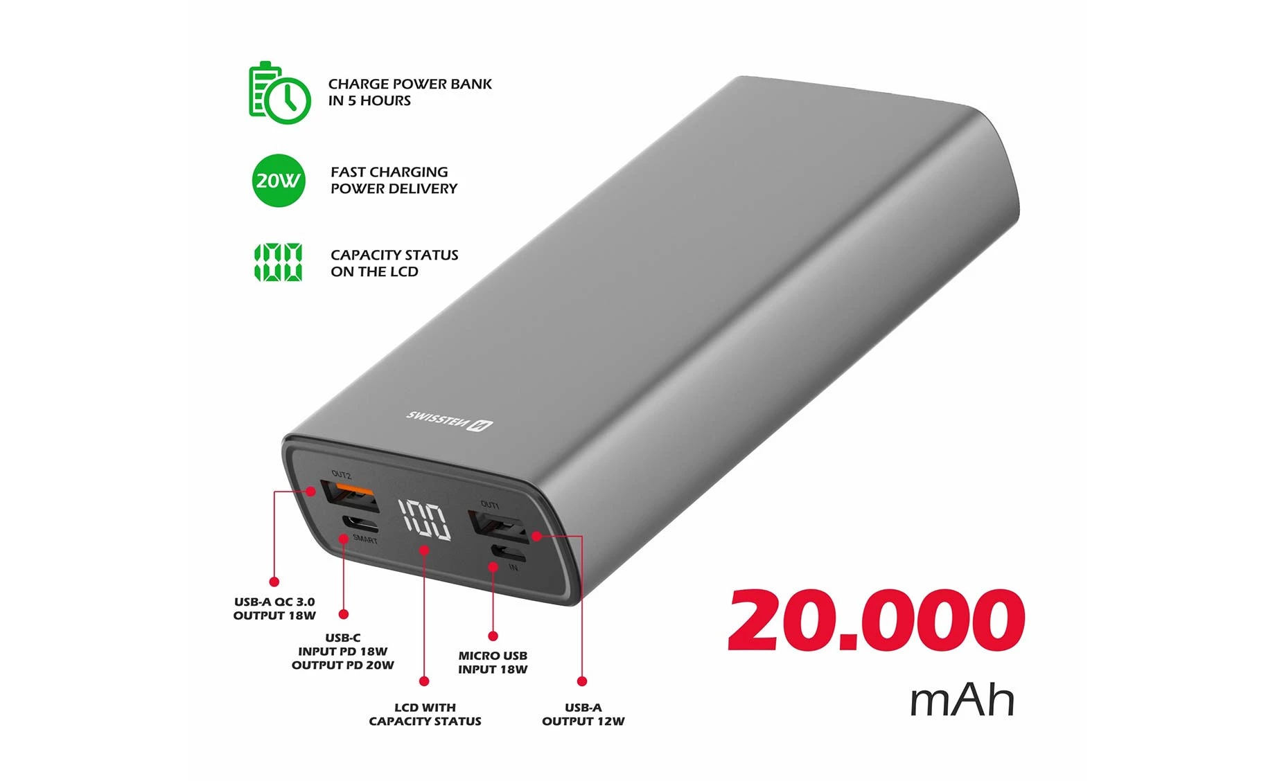 Swissten SWT 22013916 power bank 20000mAh