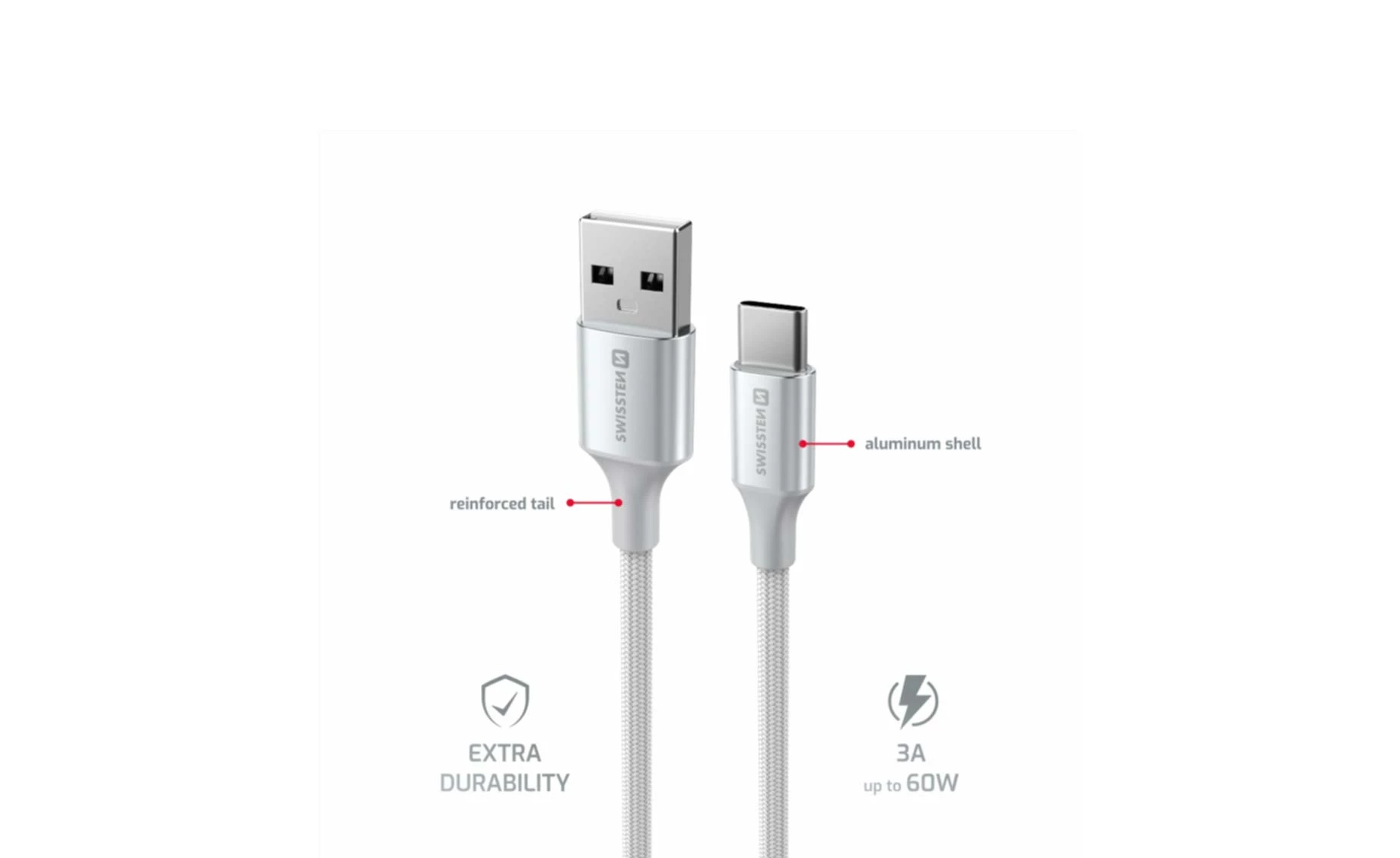 Swissten SWT 71521310 USB/USB-C kabel , 1.5m , bijelo-srebrni