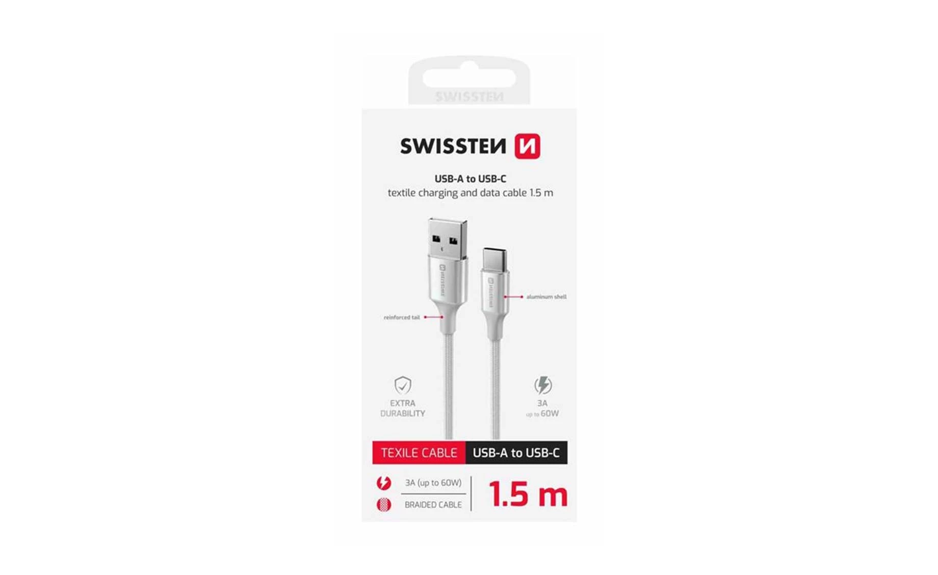 Swissten SWT 71521310 USB/USB-C kabel , 1.5m , bijelo-srebrni