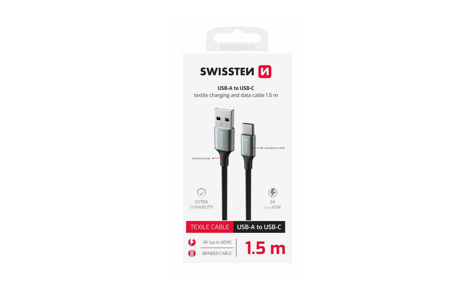 Swissten SWT 71521309 USB/USB-C kabel , 1.5m , crno-sivi
