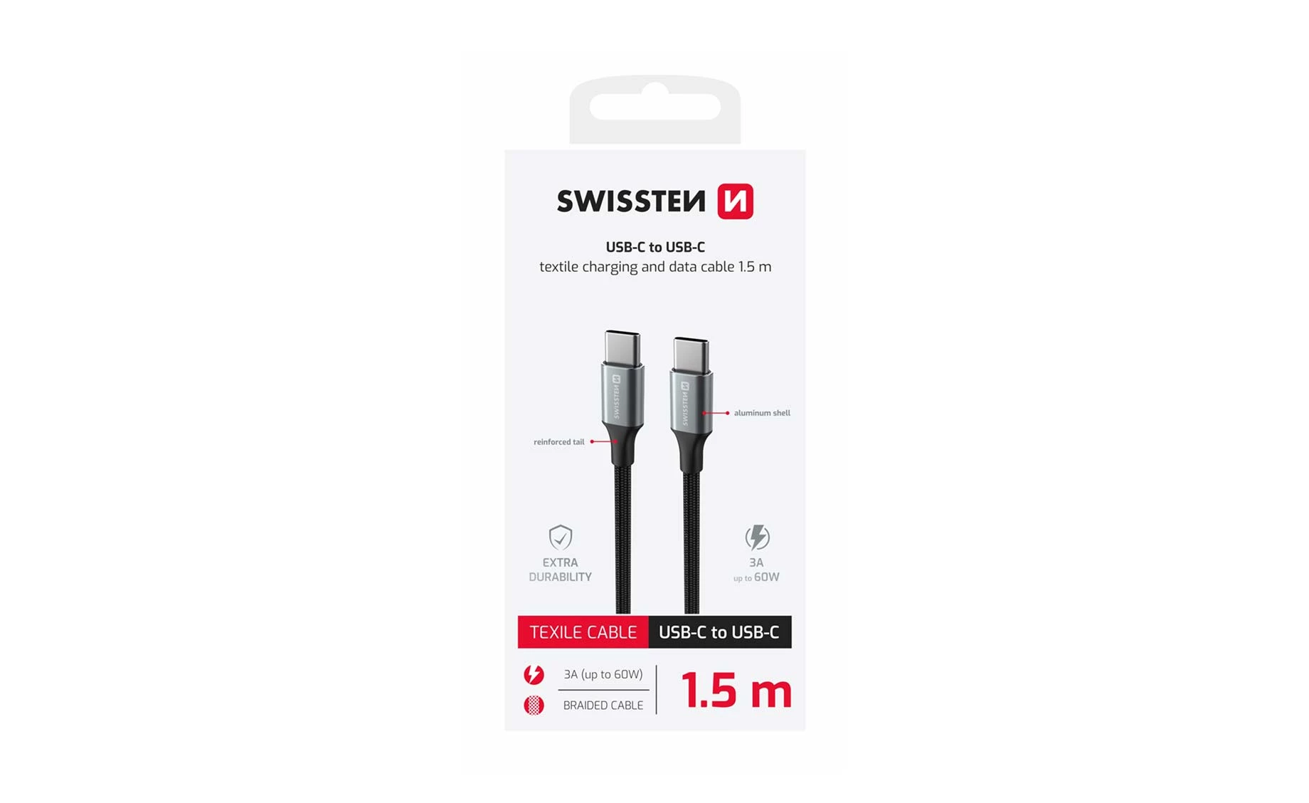 Swissten SWT 71528203 USB-C/USB-C kabel , 1.5m , crno-sivi