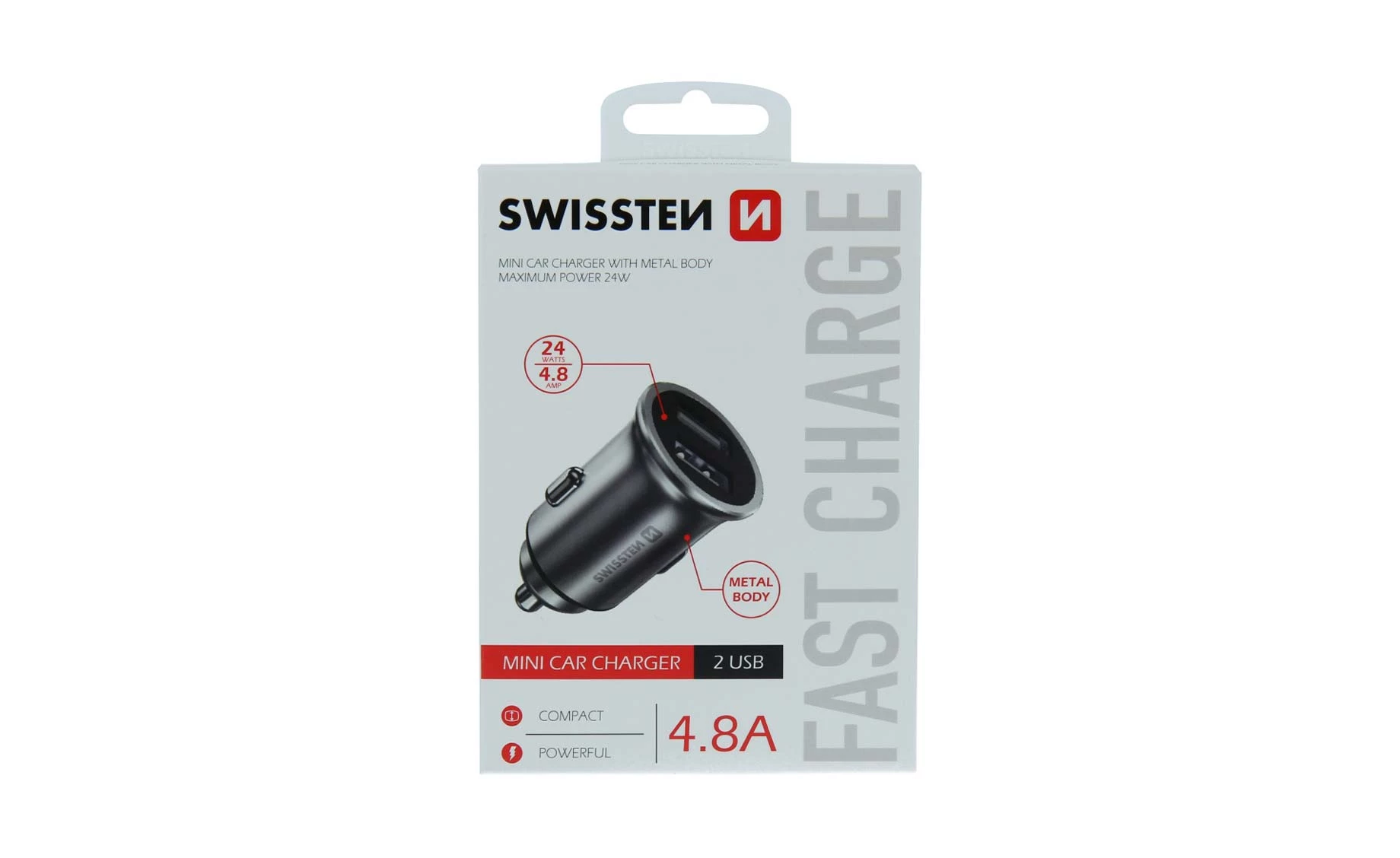 Swissten SWT 20115100 punjač za auto , 4.8A , srebrni