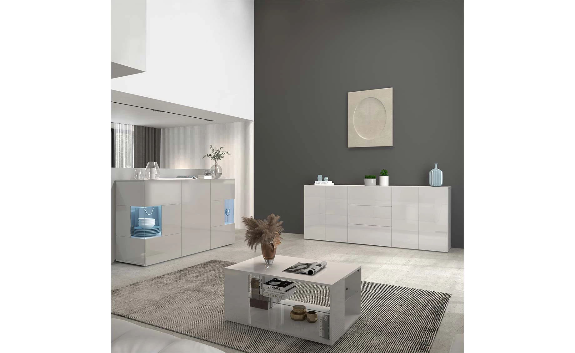 Wallis klub sto sa policom 90x60x40 cm belo visoki sjaj