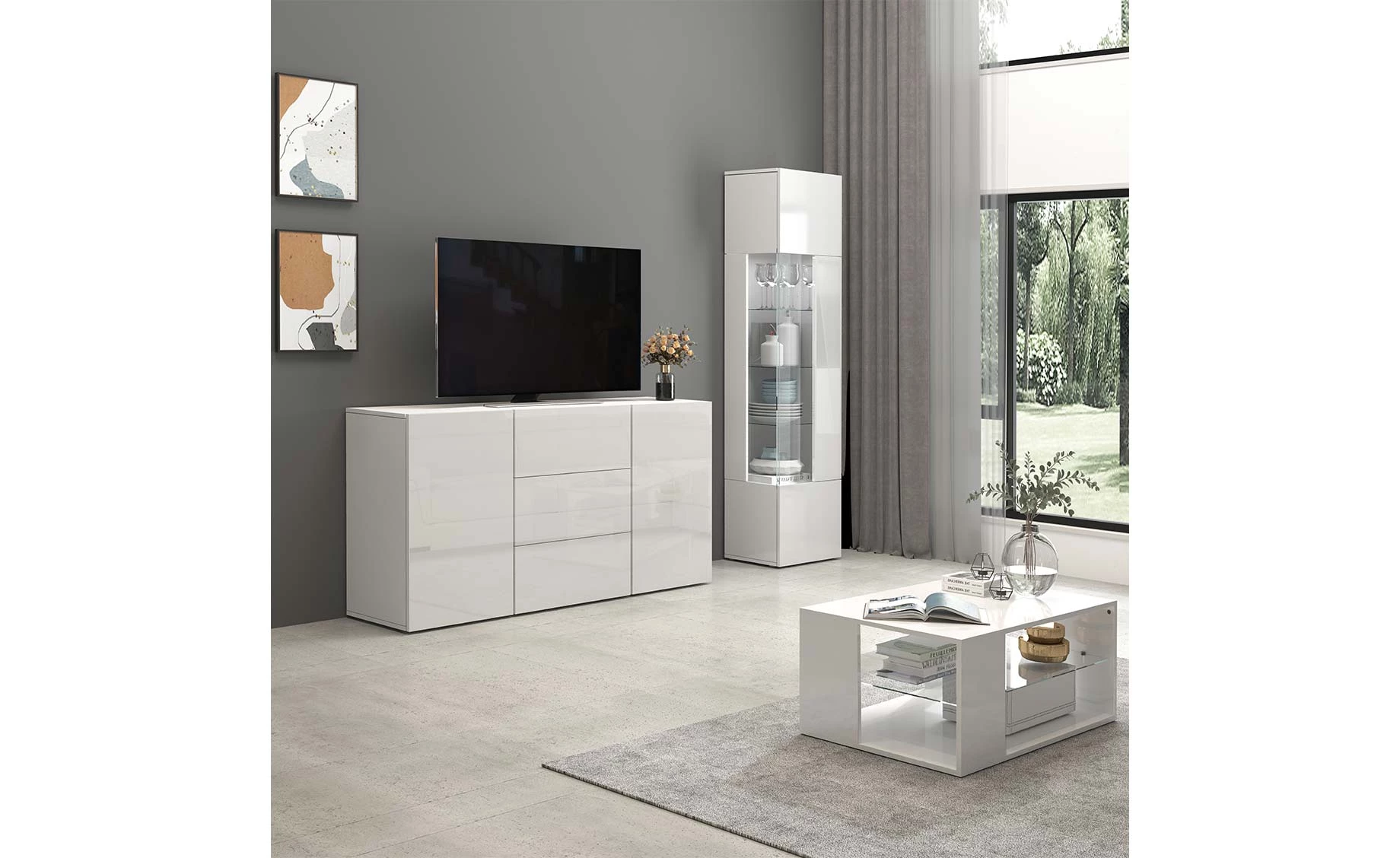 Wallis klub sto sa policom 90x60x40 cm belo visoki sjaj