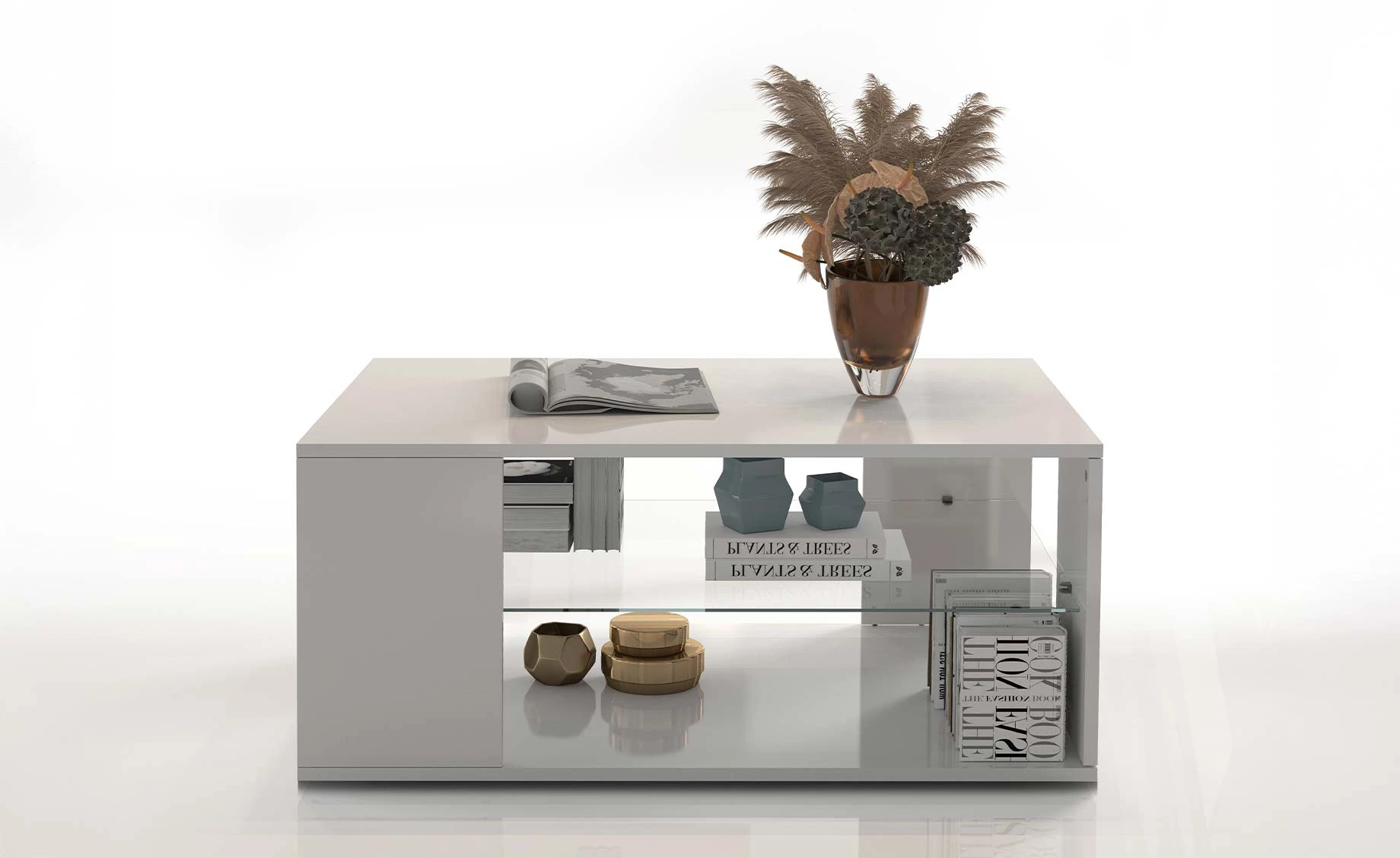 Wallis klub sto sa policom 90x60x40 cm belo visoki sjaj