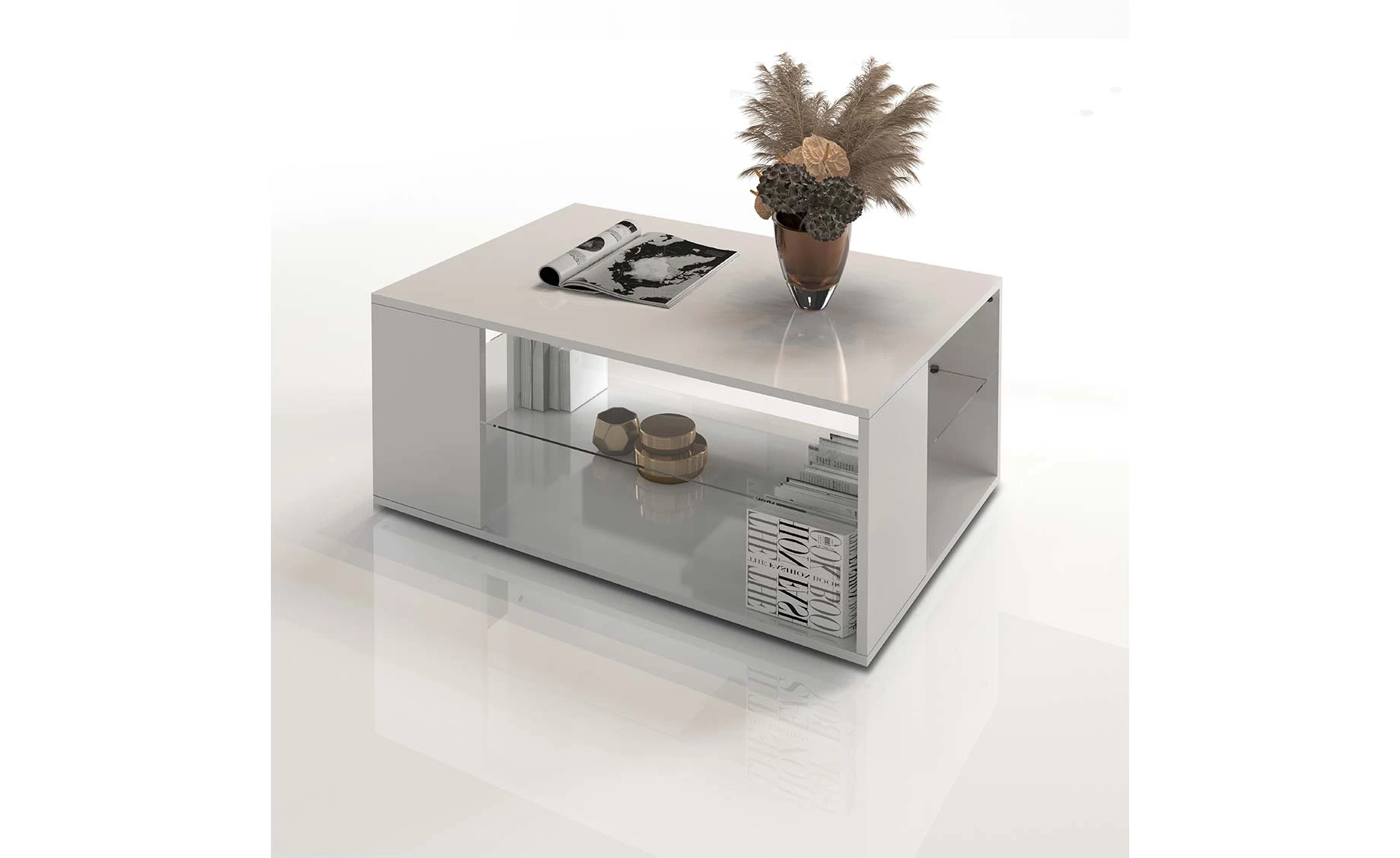 Wallis klub sto sa policom 90x60x40 cm belo visoki sjaj