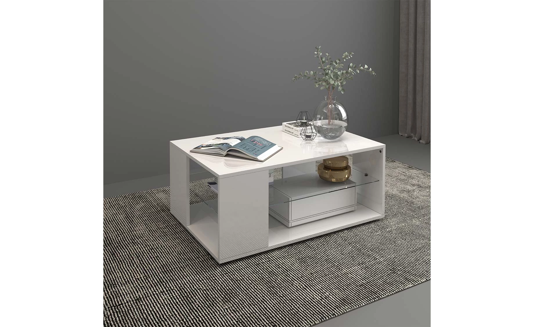 Wallis klub sto sa policom 90x60x40 cm belo visoki sjaj