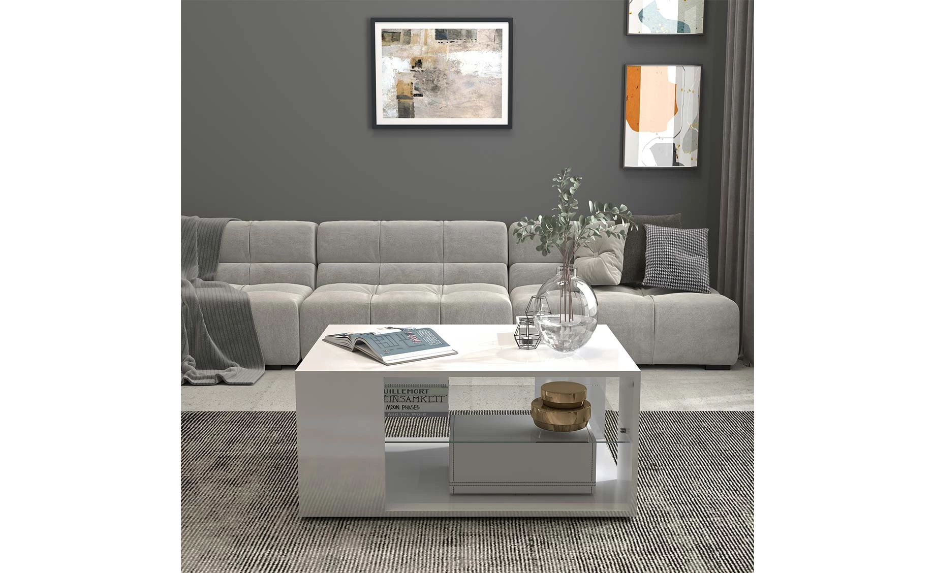 Wallis klub sto sa policom 90x60x40 cm belo visoki sjaj