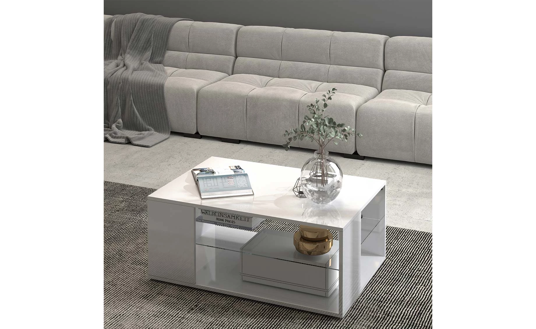 Wallis klub sto sa policom 90x60x40 cm belo visoki sjaj