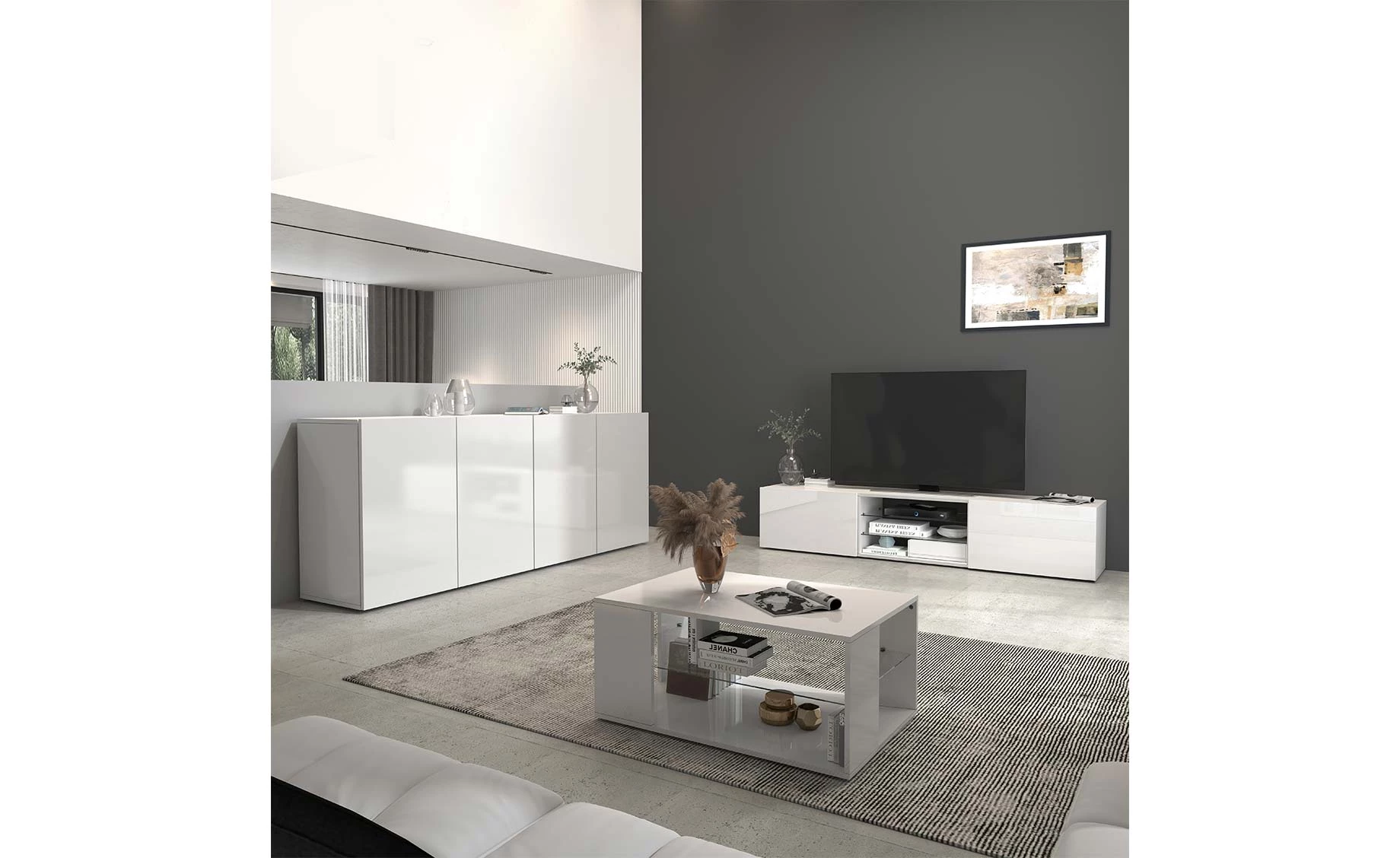 Wallis klub sto sa policom 90x60x40 cm belo visoki sjaj