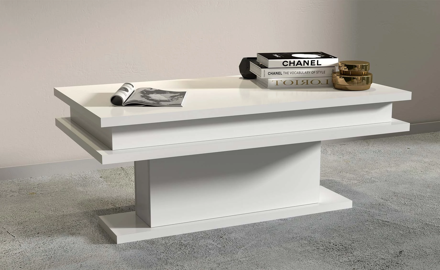 Ward klub sto 100X55X42 cm belo visoki sjaj