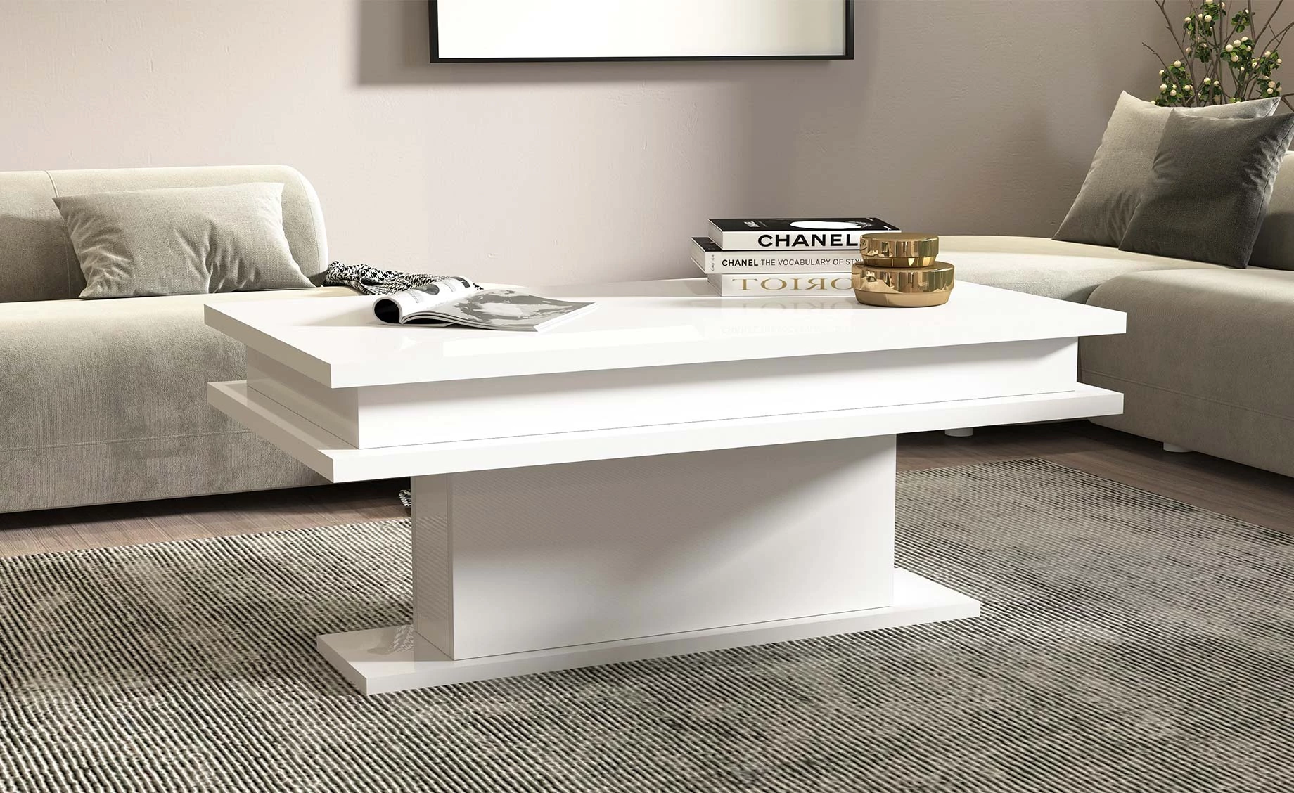 Ward klub sto 100X55X42 cm belo visoki sjaj